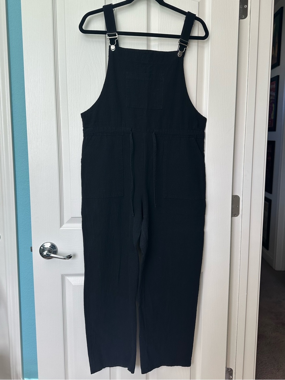 Black Cotton Overalls with Front Pocket